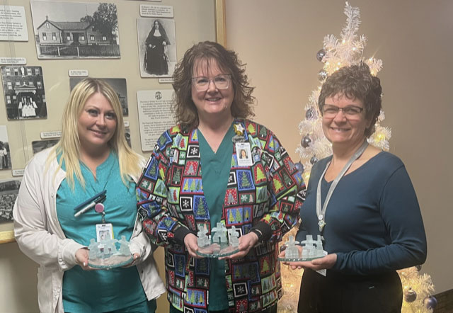 Spirit Award Recipients Katie Levasseur, Registered Nurse; Linda Borowicz, Radiology Technologist; and Stacey Johnson, Occupational Therapist and Therapy Manager